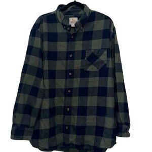Field & Stream Mens 2XL Plaid Button-Up Long Sleeve Shirt Blue & Green